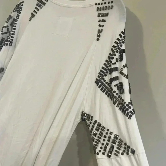 [S]Double D Ranch Embellished Beads/Studs  White Tunic Top - Picture 4 of 8